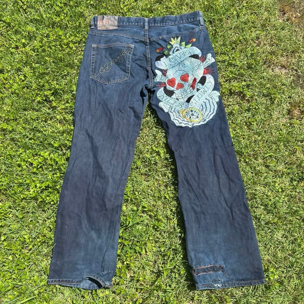 Men's 90s Ed Hardy "Love Kills Slowly" Embroidered Jeans sz 40x33